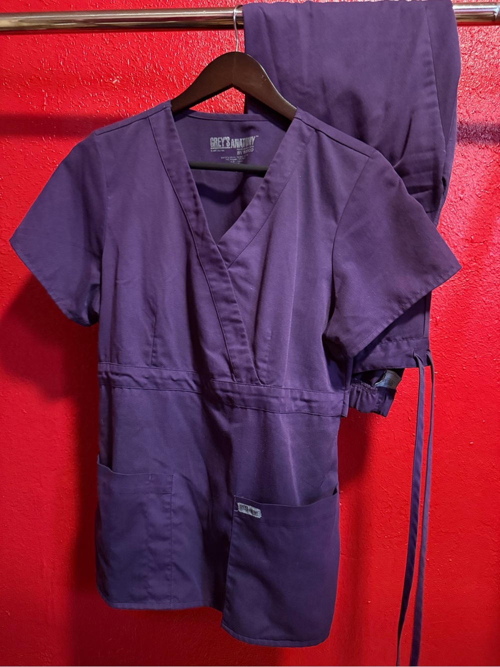 19. Pre loved Grey's Anatomy Purple V-Neck Scrub Top and Pants Set
